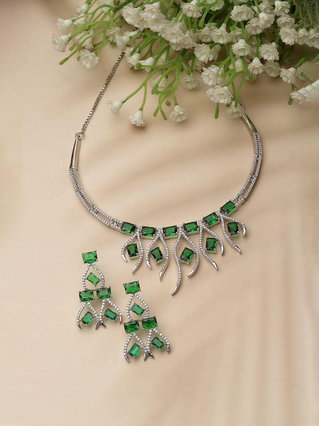 Buy ZENEME Rhodium Plated AD Studded Necklace And Earrings -  - Accessories for Women
