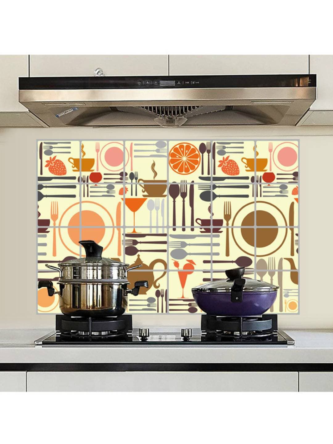 Jaamso Royals Yellow & Brown Printed Self-Adhesive Oil Proof Kitchen Wall Sticker