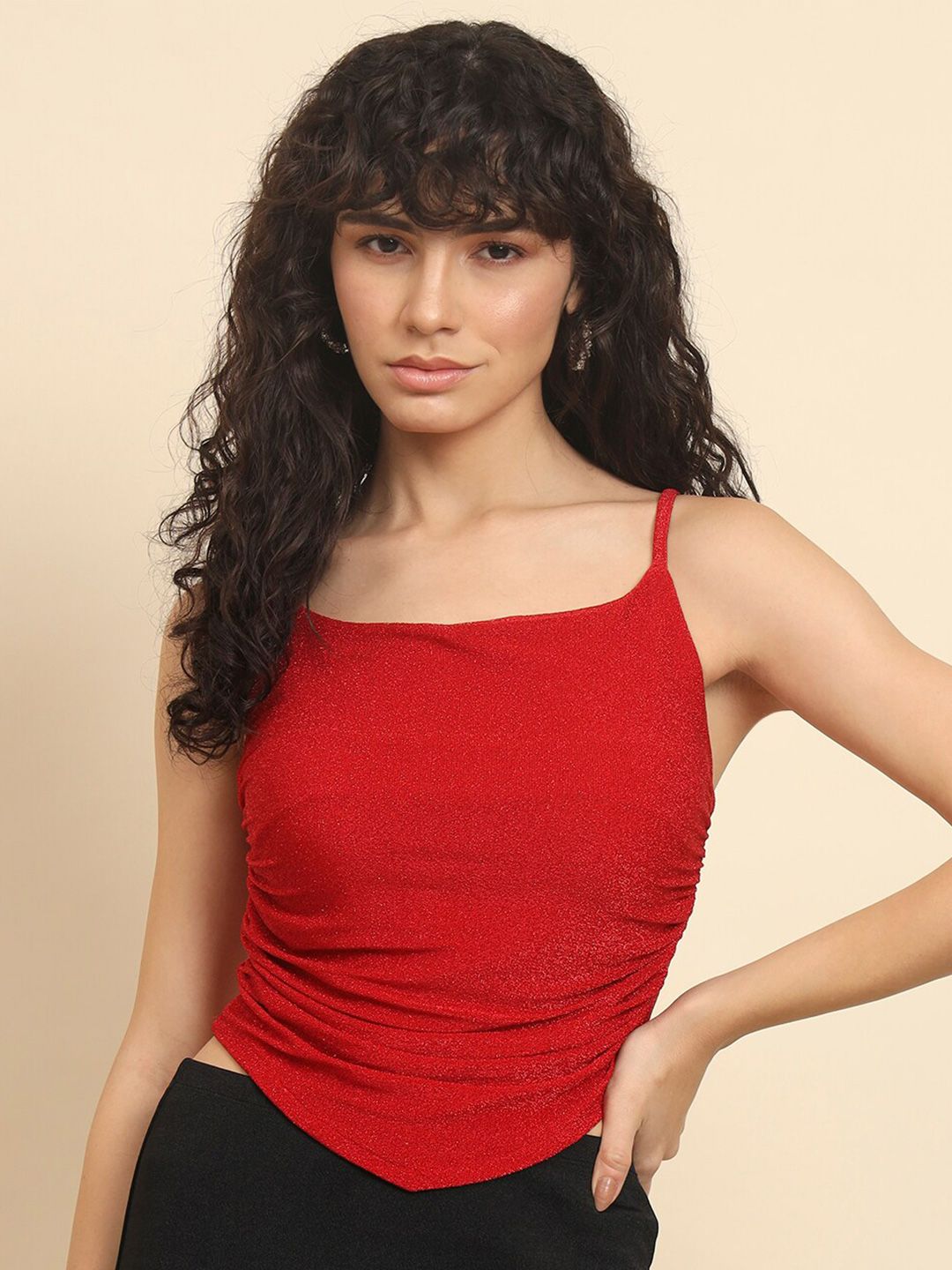 Trend Arrest Red Square Neck Sleeveless Crop Top
