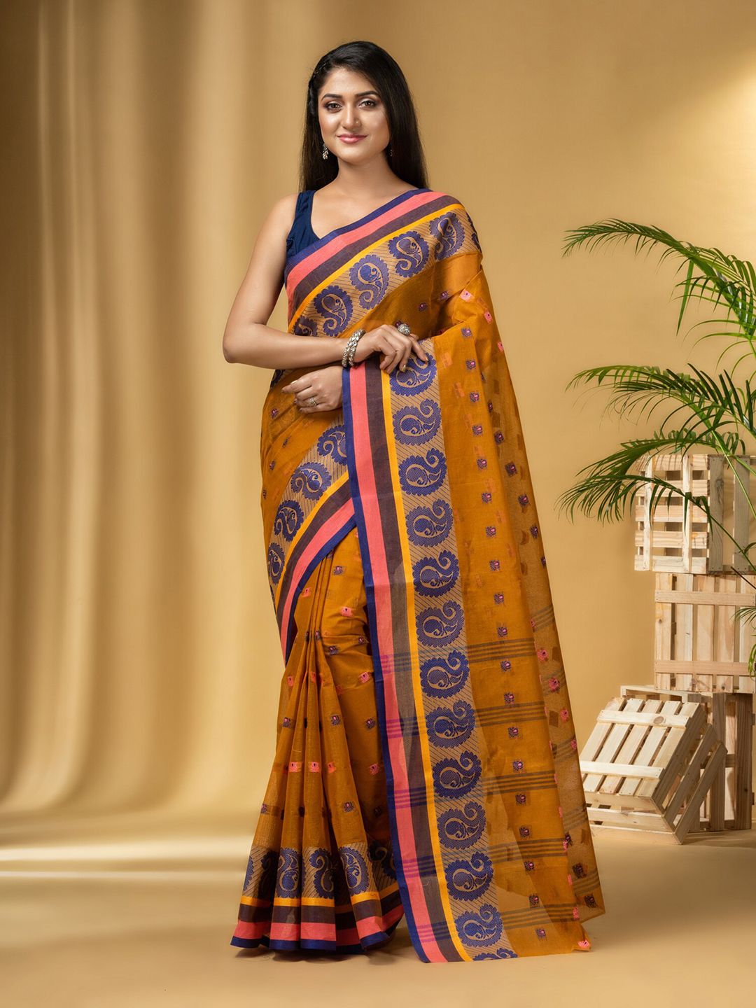 DESH BIDESH Ethnic Motifs Woven Design Pure Cotton Taant Saree