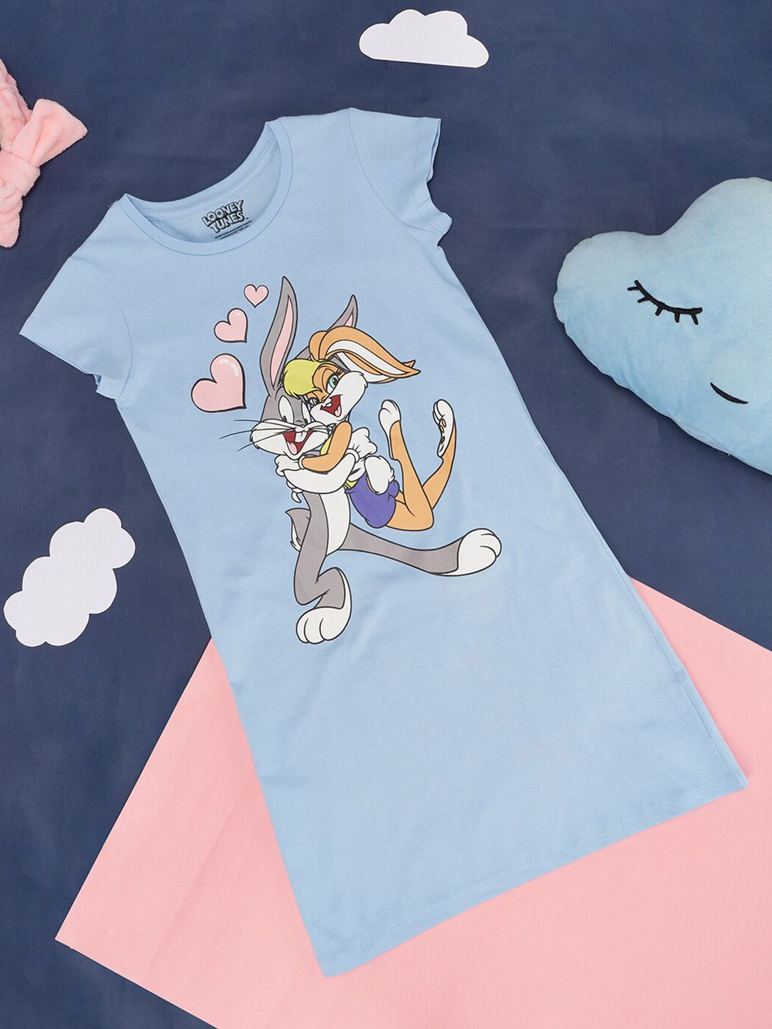 Pantaloons Junior Girls Bugs Bunny Printed Pure Cotton T-shirt Nightdress