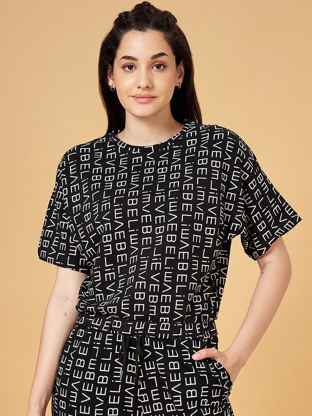 Ajile by Pantaloons Typography Printed Round Neck Pure Cotton T-shirt