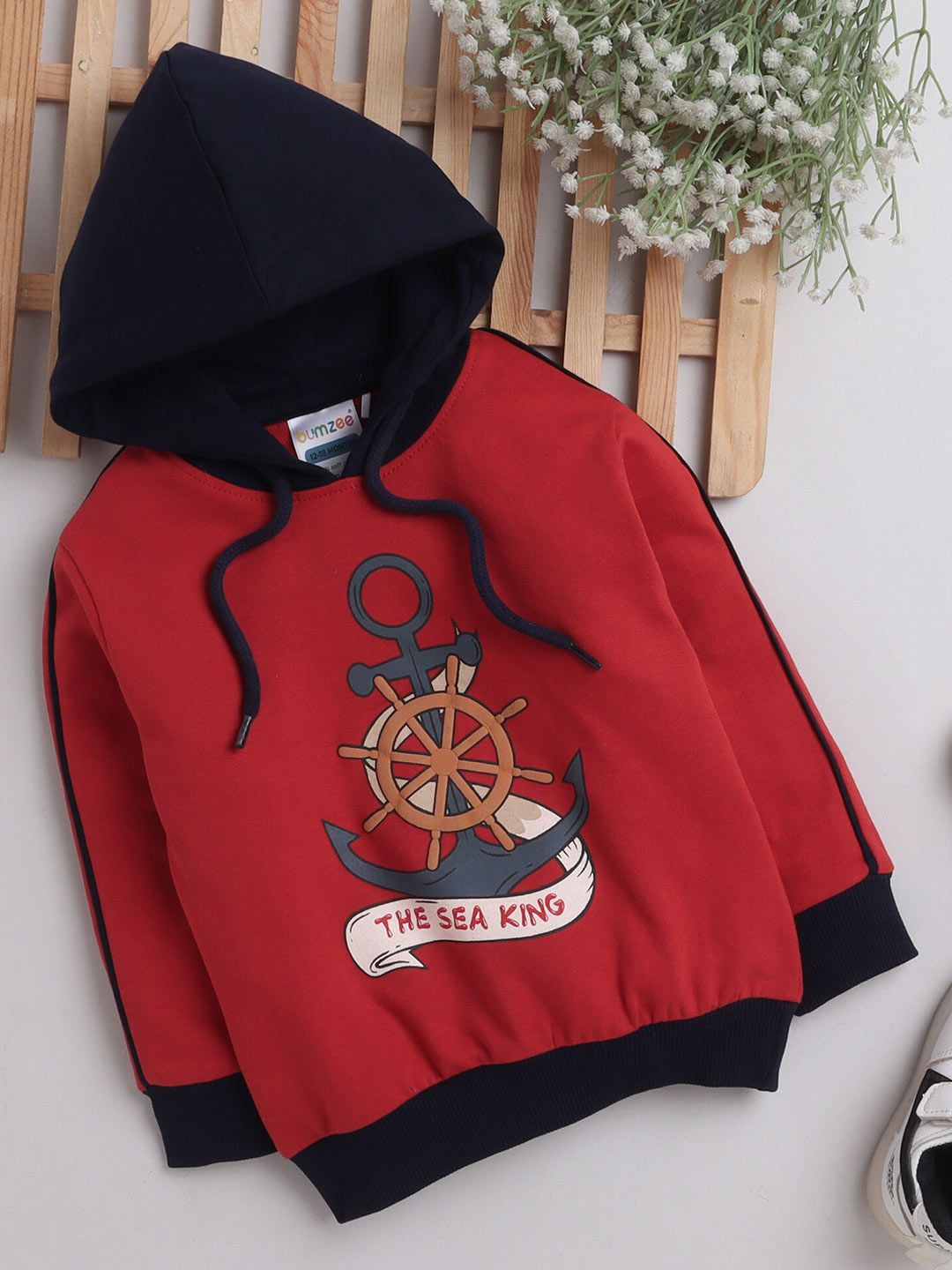 BUMZEE Boys Graphic Printed Hooded Cotton Pullover Sweatshirt