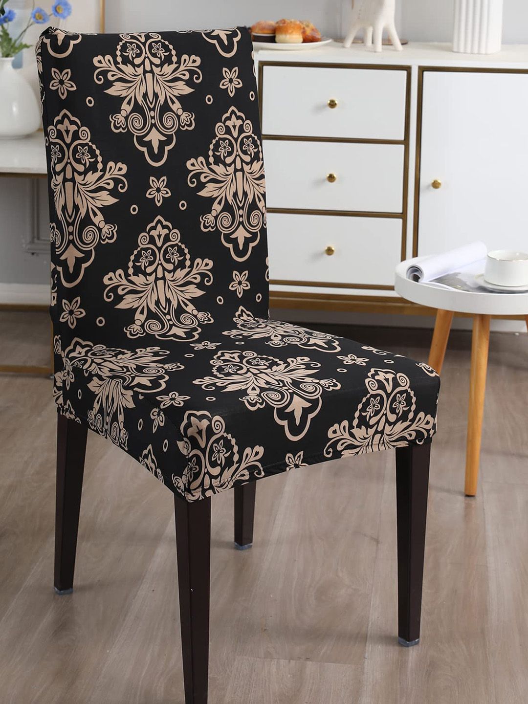Dakshya Industries Black & Brown 4 Pieces Printed Stretchable Chair Covers