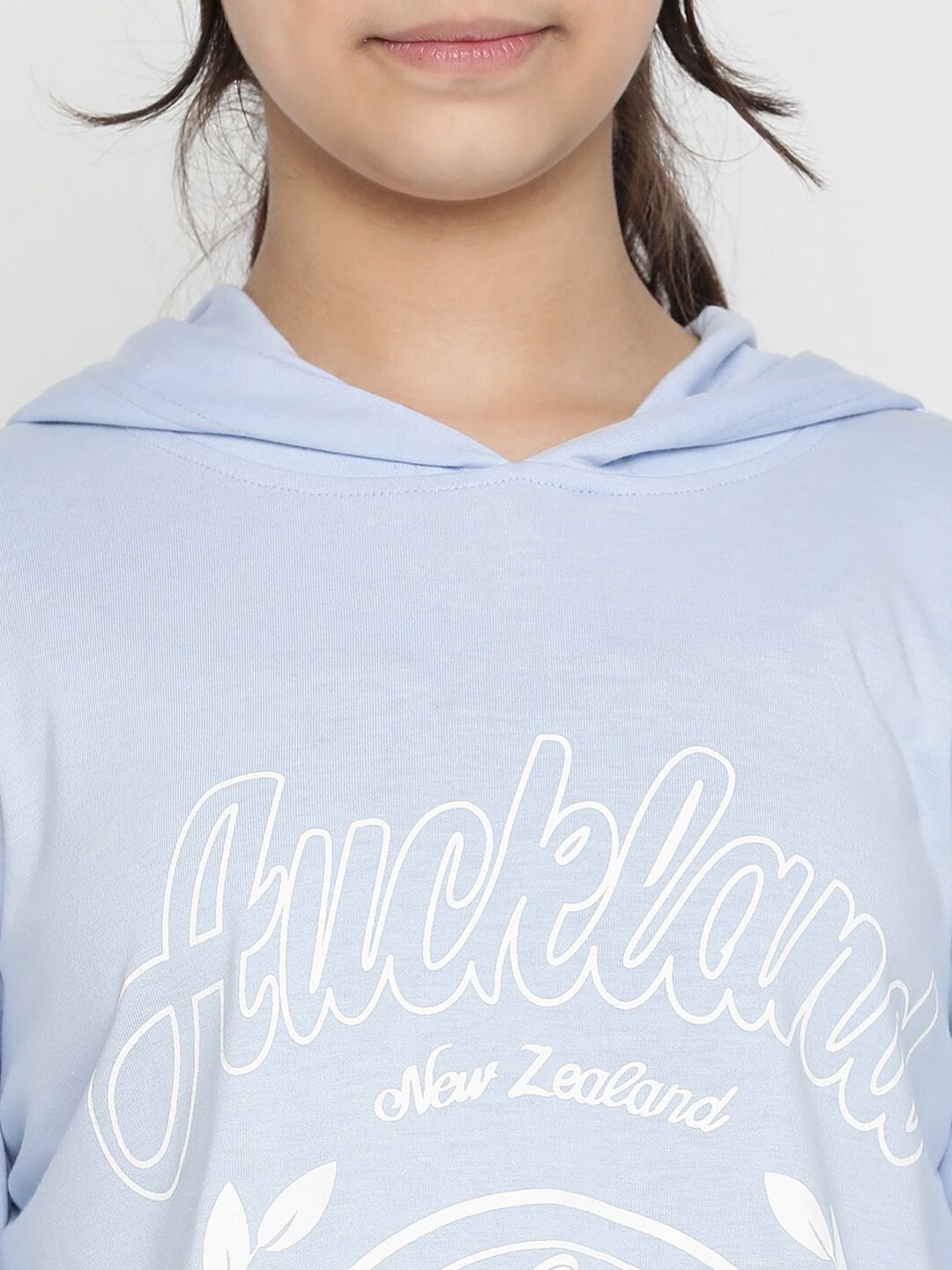 Girls Typography Printed Hooded Crop T-shirt 2
