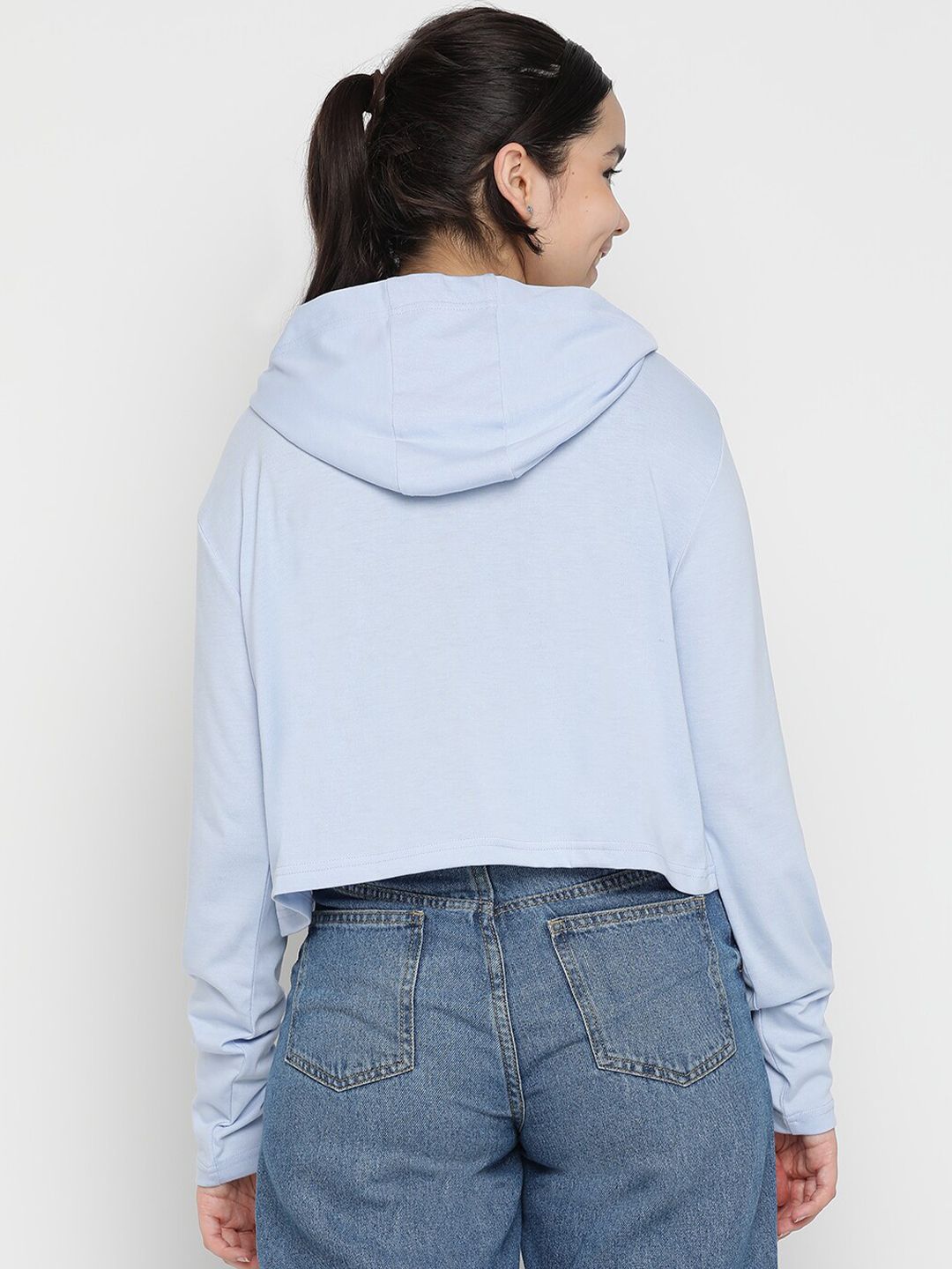 Girls Typography Printed Hooded Crop T-shirt 5