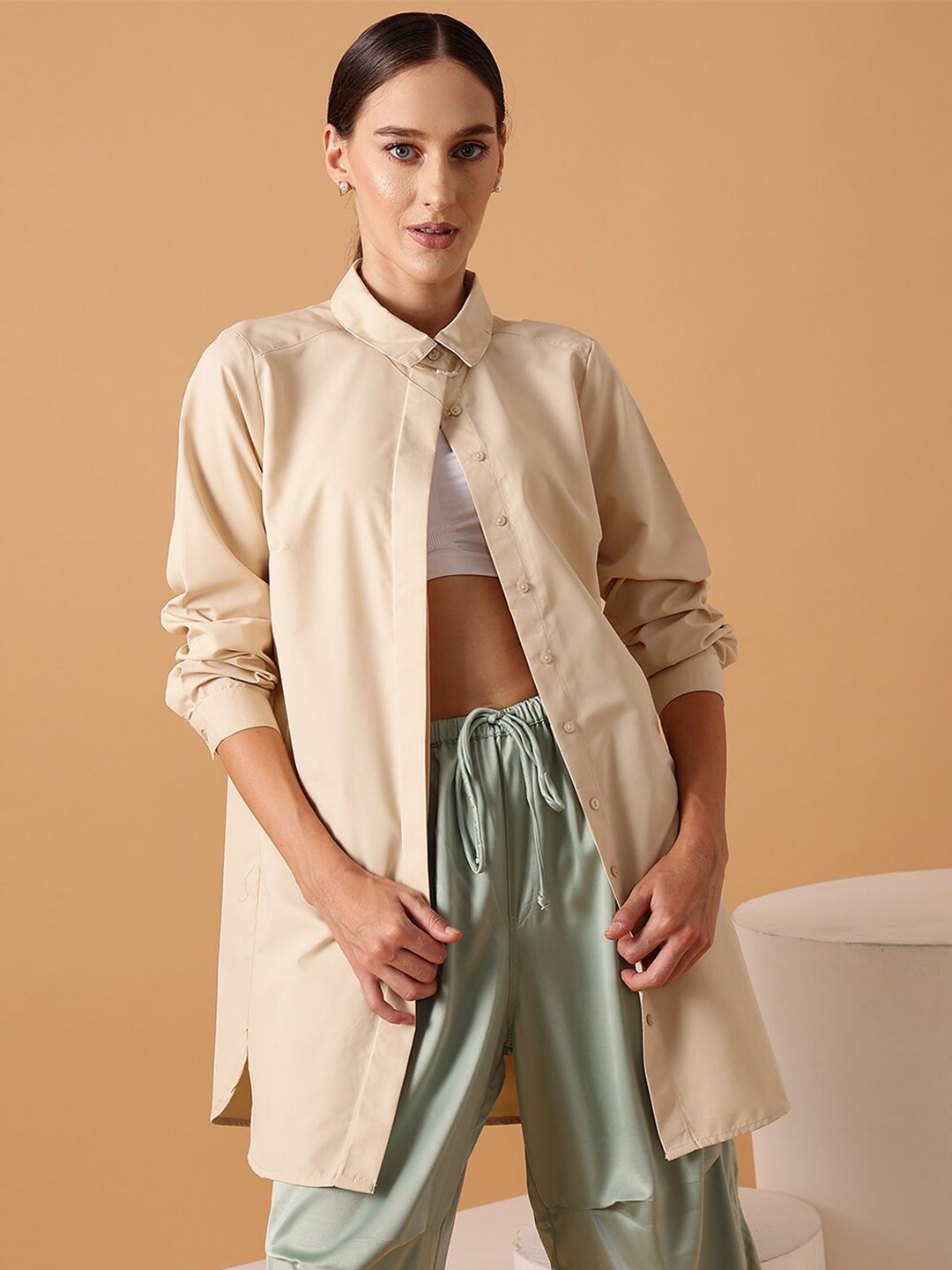 STREET 9 Beige Comfort Pure Cotton Casual Oversized Shirt