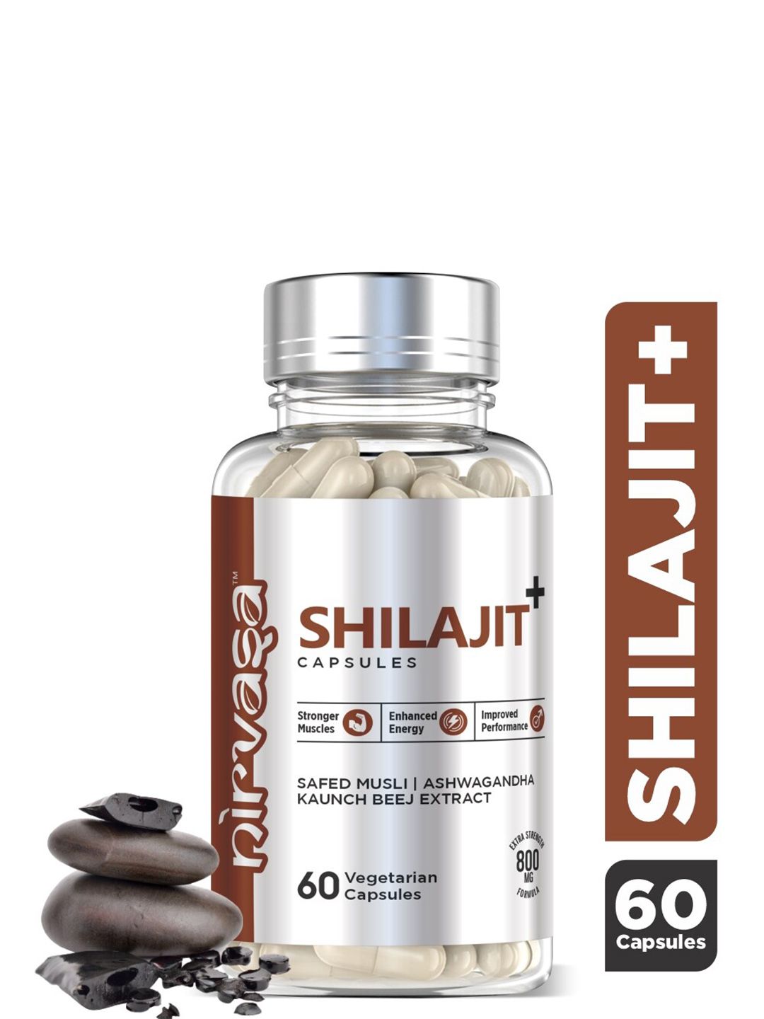 Nirvasa Shilajit+ Capsules with Safed Musli, Ashwagandha & Kaunch Beej - 60 Capsules