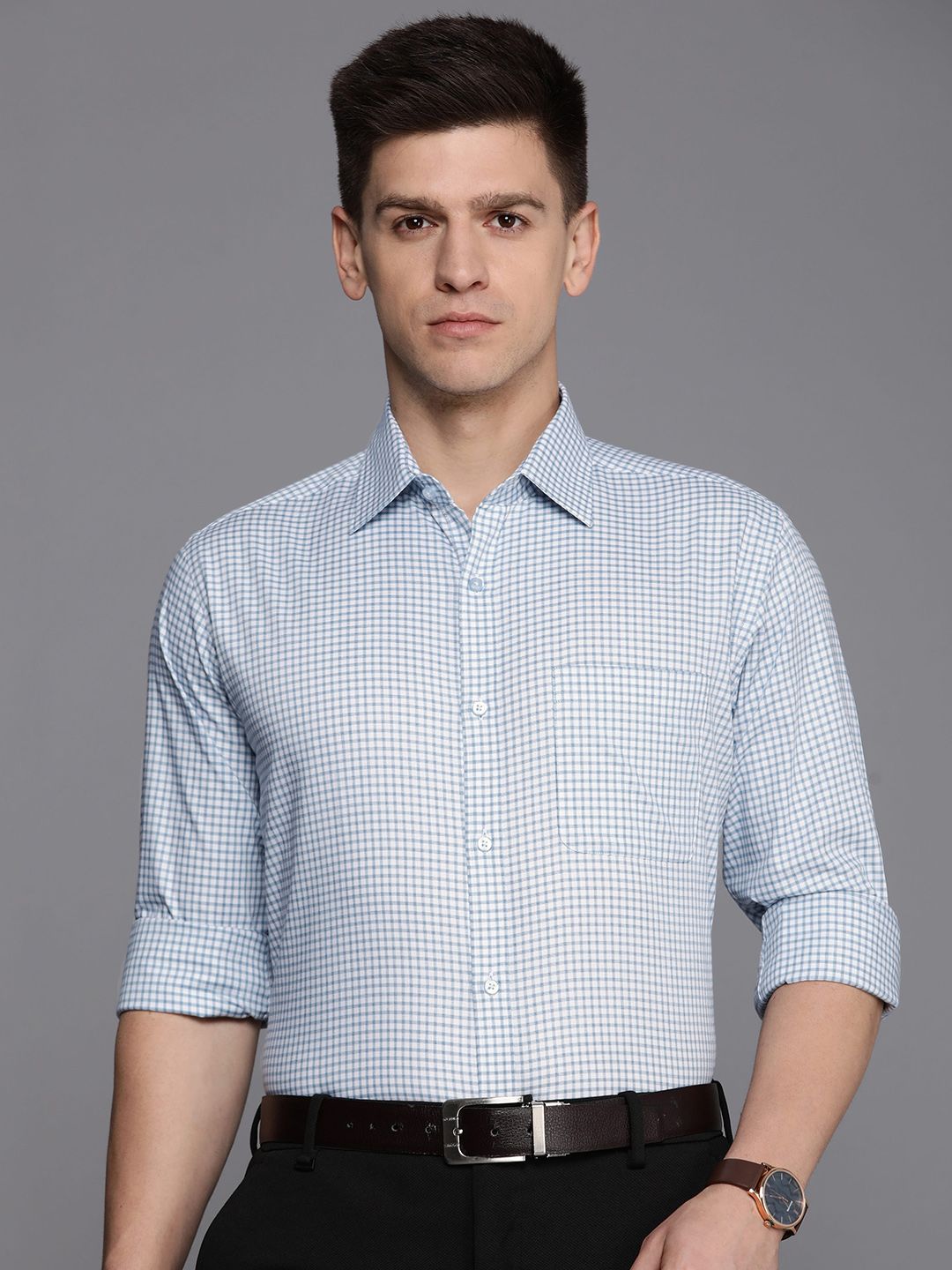 Raymond Men Slim Fit Micro Checks Pure Cotton Formal Shirt