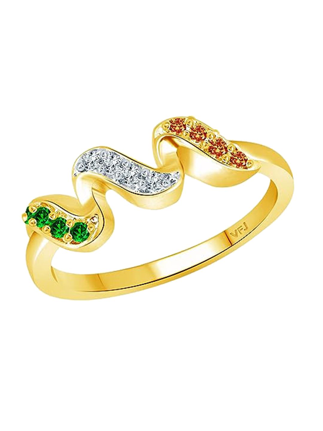 Vighnaharta Gold-Plated Freedom Flag CZ-Studded Ring