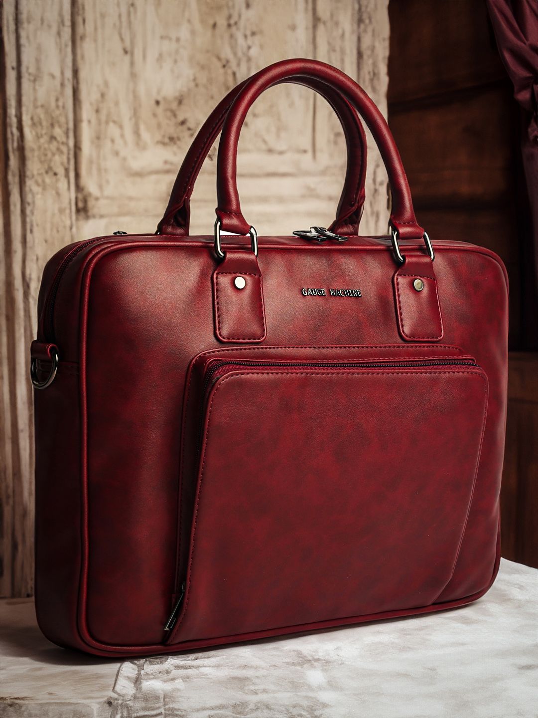 Gauge Machine Solid Structured Detachable Strap Laptop Bag - 16 Inches