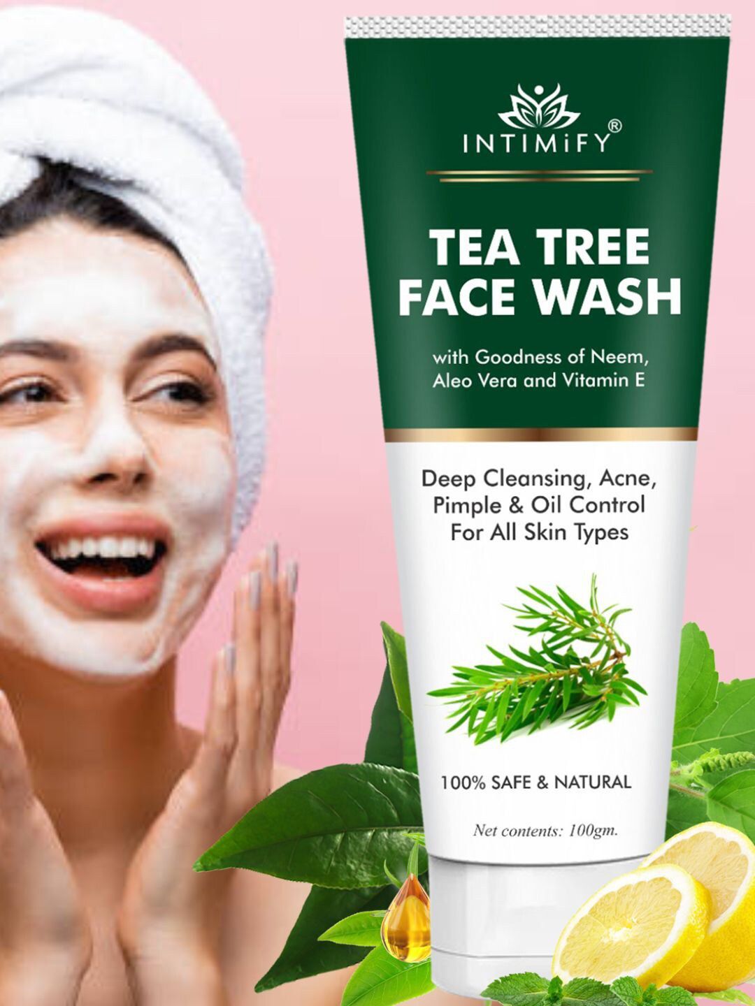 INTIMIFY Tea Tree Face Wash With Tea Tree Oil & Neem - 100g