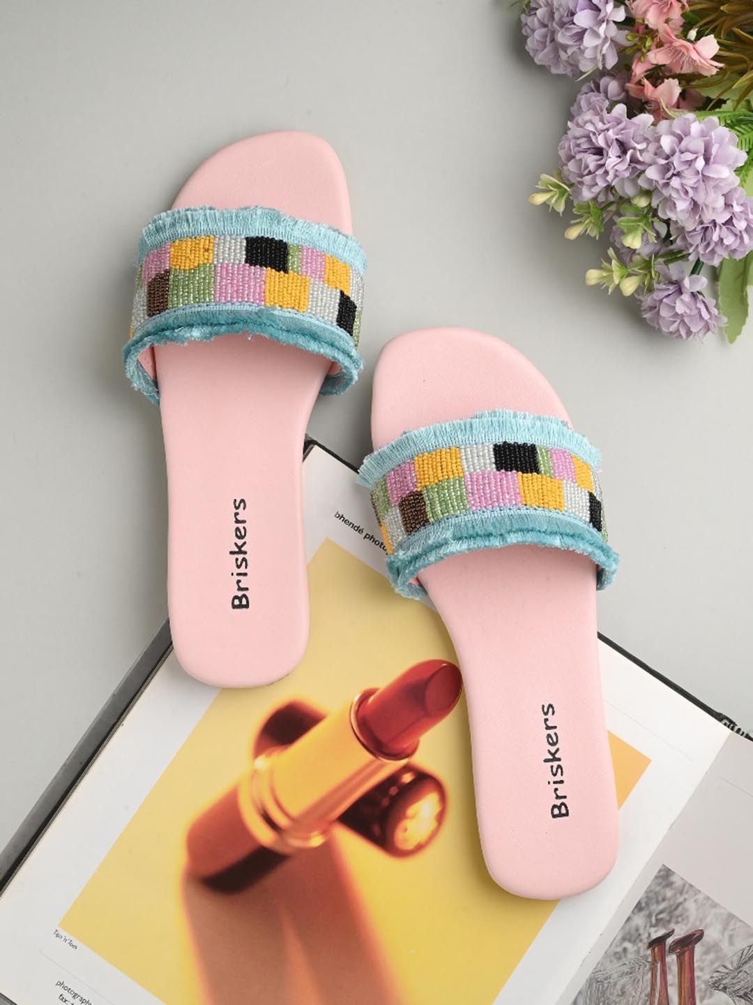 BRISKERS Embellished Colourblocked Open Toe Flats