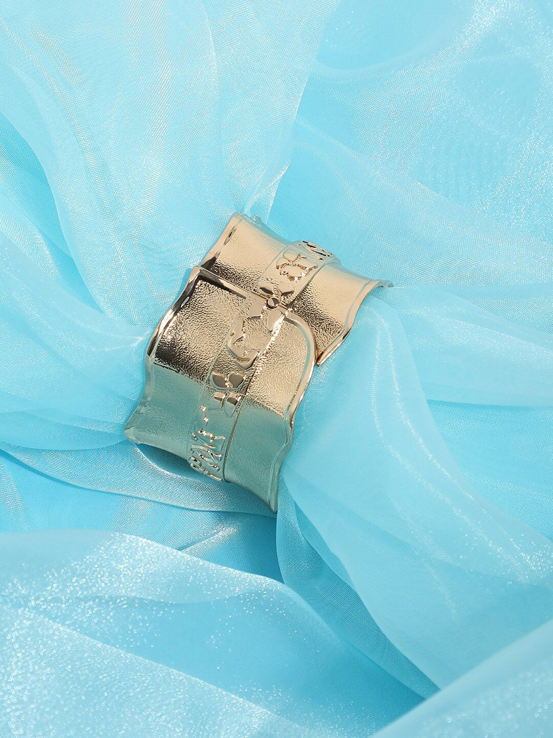 SOHI Gold-Plated Dented Textured Cuff Bracelet