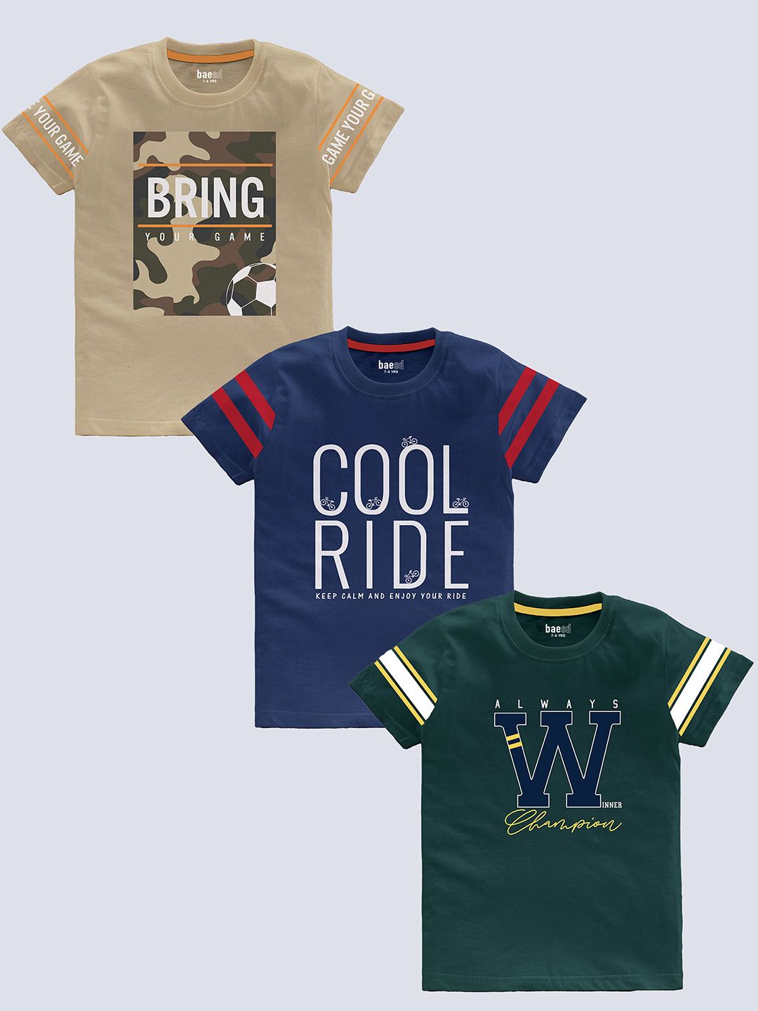 BAESD Boys pack Of 3 Typography Printed Cotton T-shirt