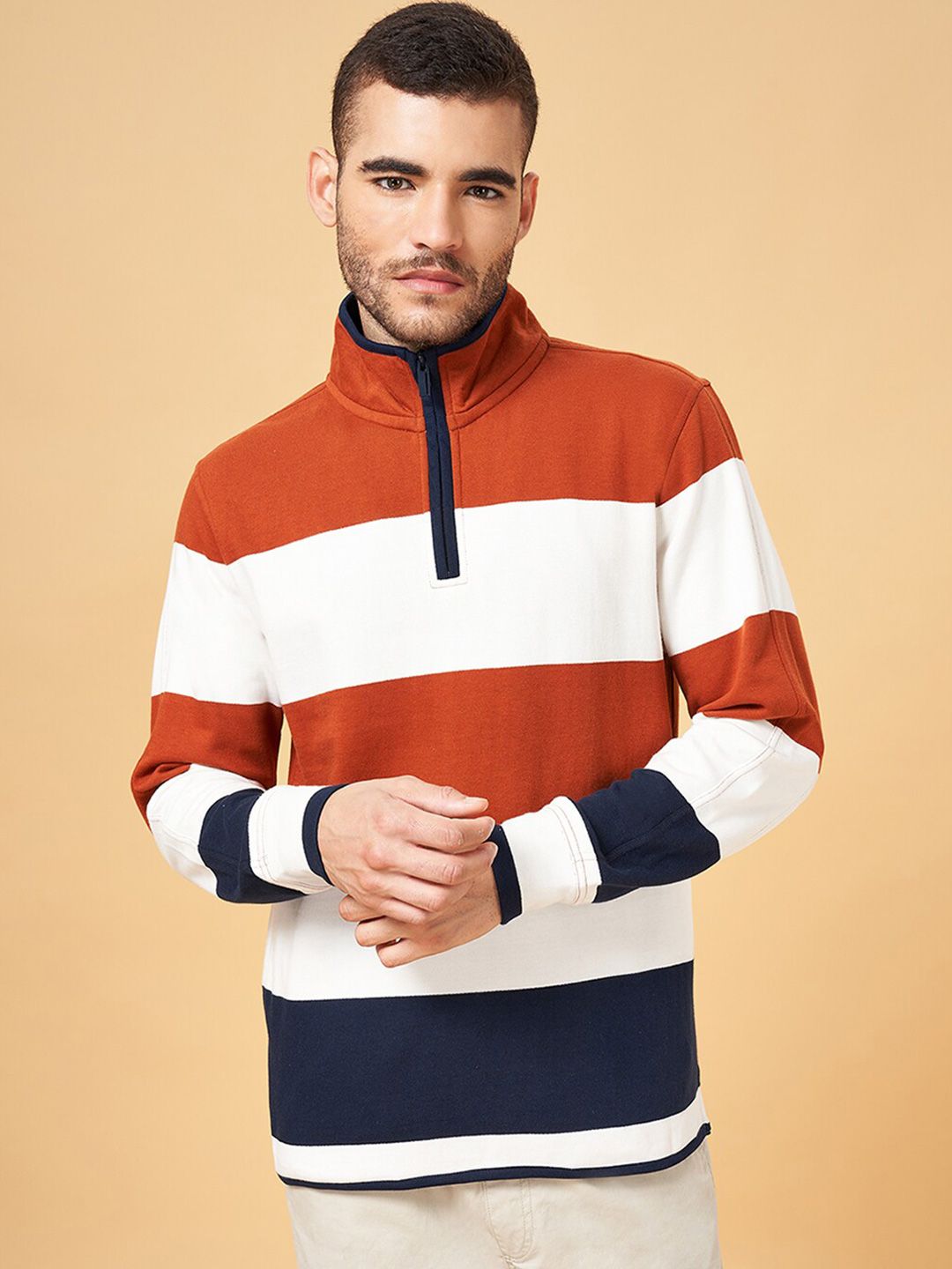 Urban Ranger by pantaloons Striped Mock Neck Pullover Sweatshirt