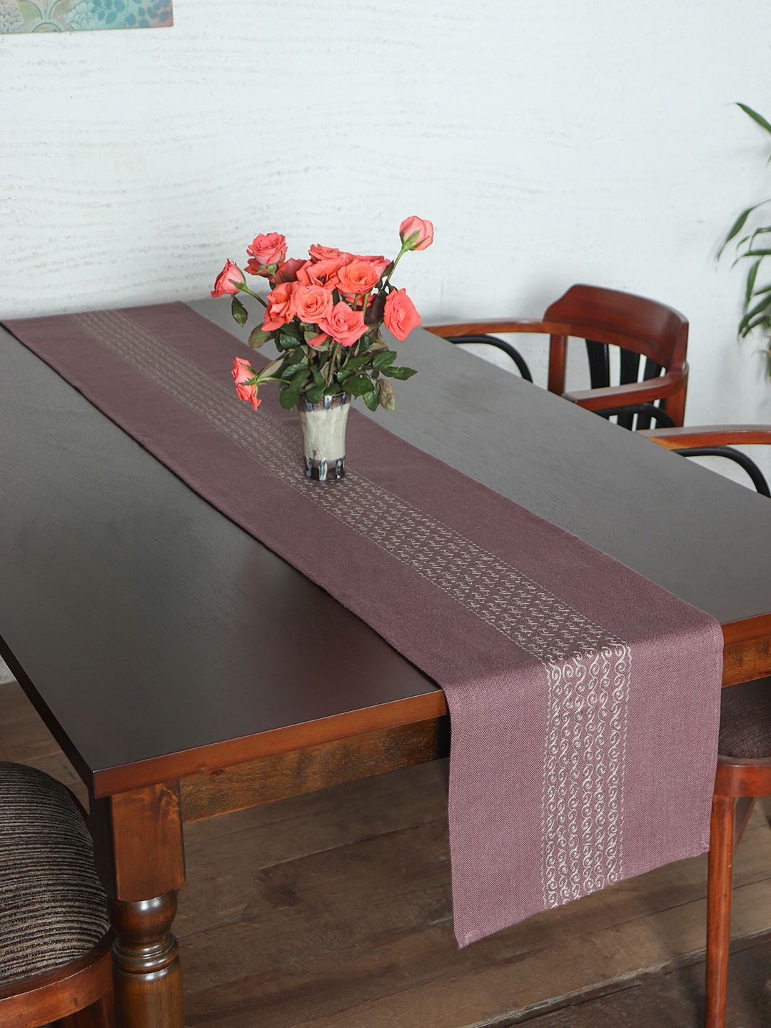 ZEBA Violet Floral Embroidered Table Runner