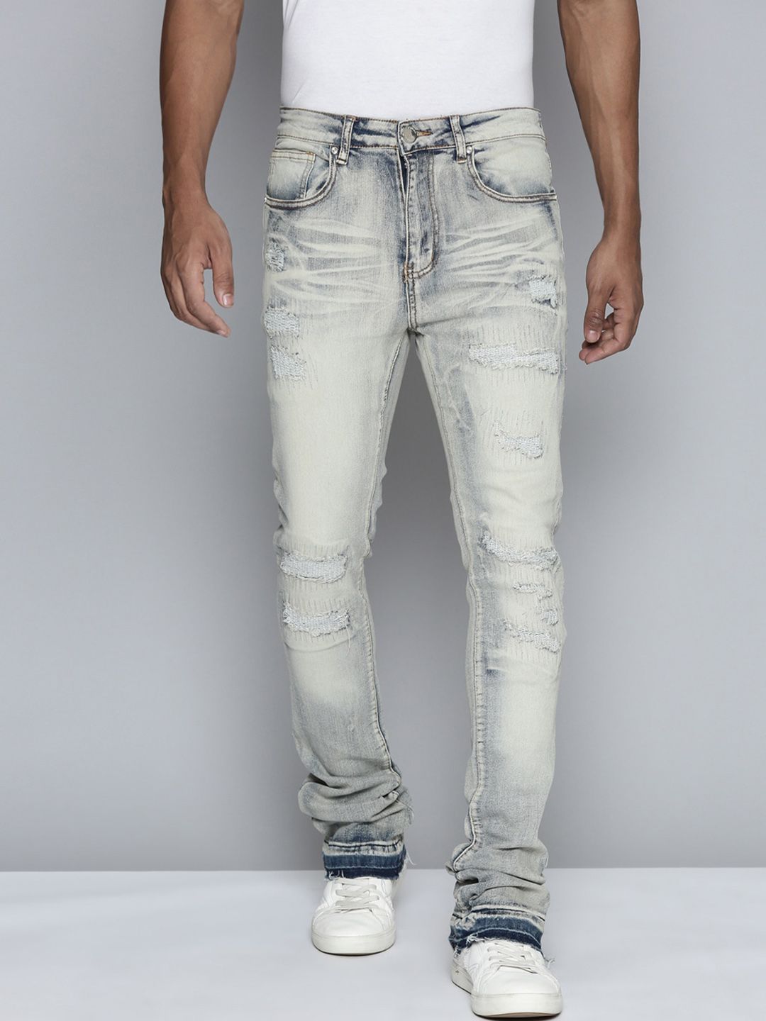 WAIMEA Men Hollywood Bootcut Highly Distressed Heavy Fade Stretchable Jeans