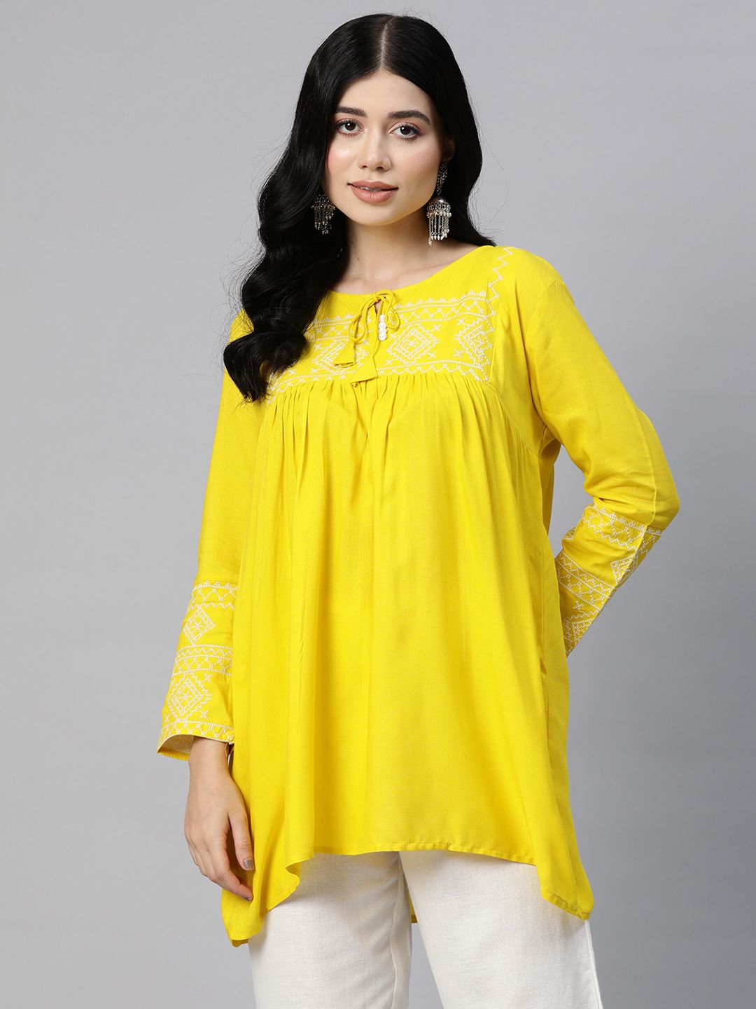 Readiprint Yoke Design Thread Work Pure Cotton Thread Work Pleated Kurti
