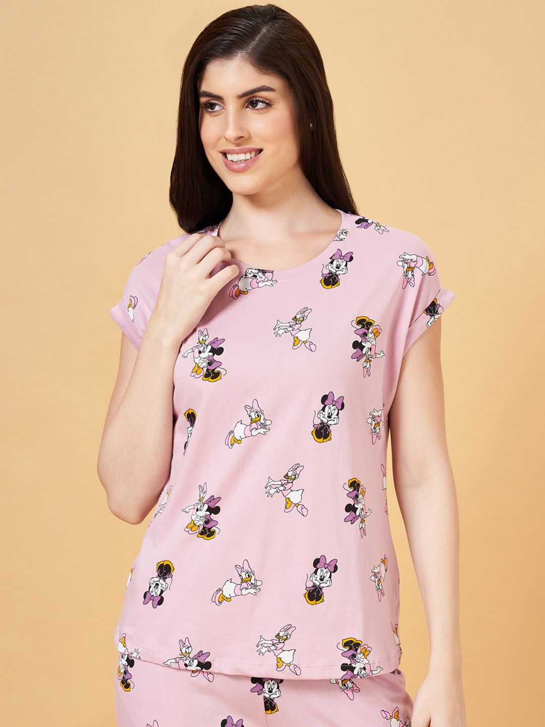 Buy Dreamz By Pantaloons Graphic Mickey & Friends Printed Round Neck Cotton Lounge T Shirts -  - Apparel for Women