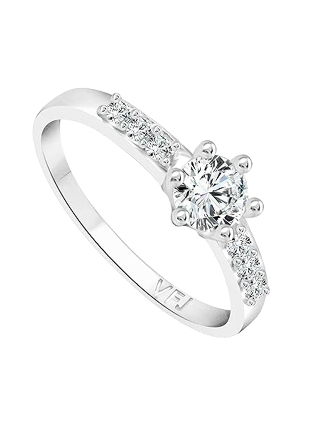 Vighnaharta Engage Solitaire Rhodium-Plated CZ Stone-Studded Adjustable Finger Ring