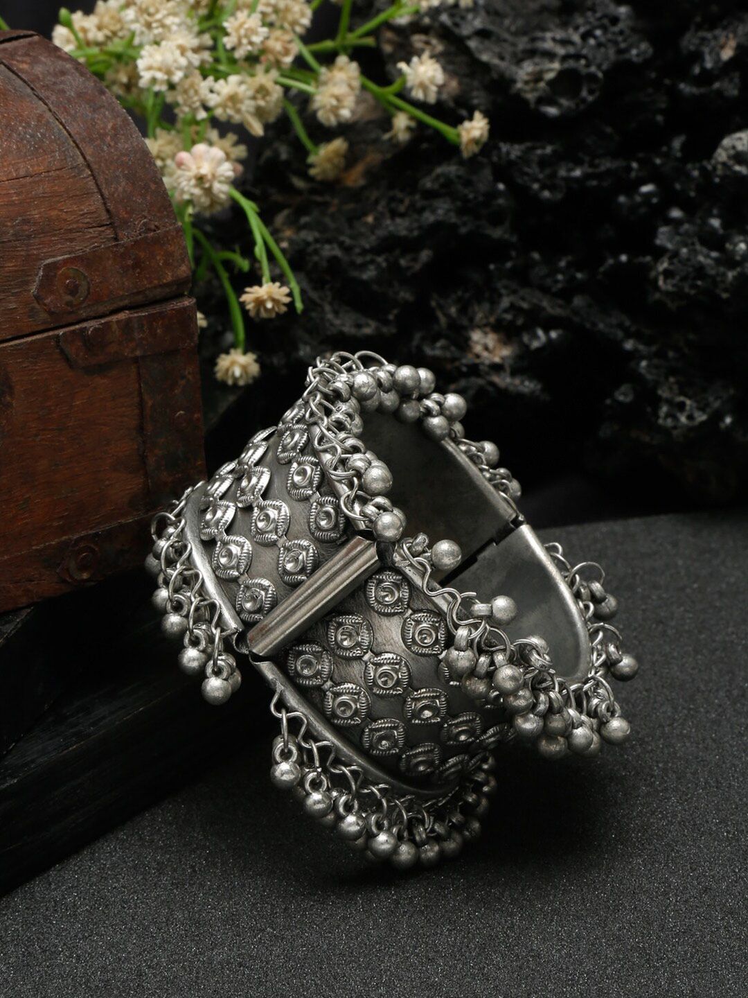 Sangria Silver-Plated Oxidised Cuff Bracelet