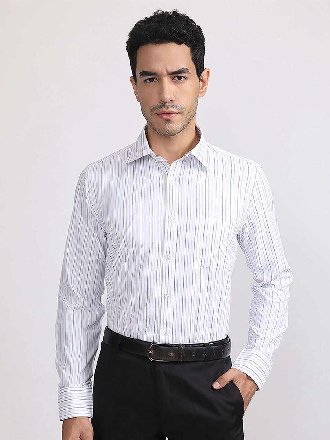 MUTAQINOTI Vertical Striped Comfort Fit Cotton Formal Shirt