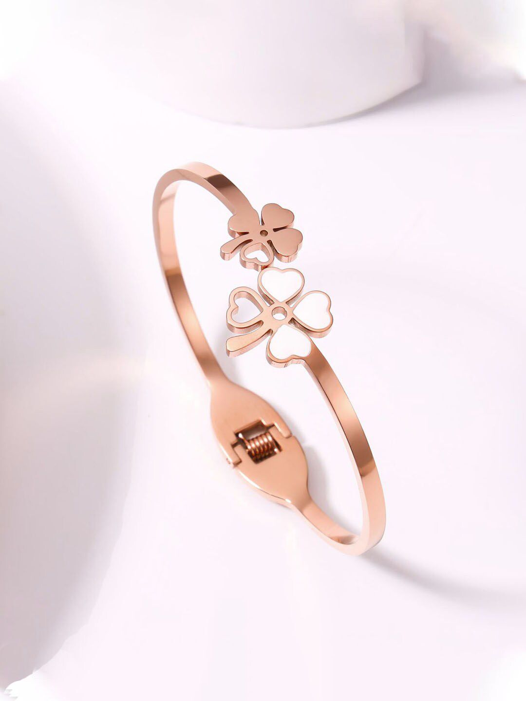 Jewels Galaxy Rose Gold-Plated Mother of Pearl Bangle-Style Bracelet