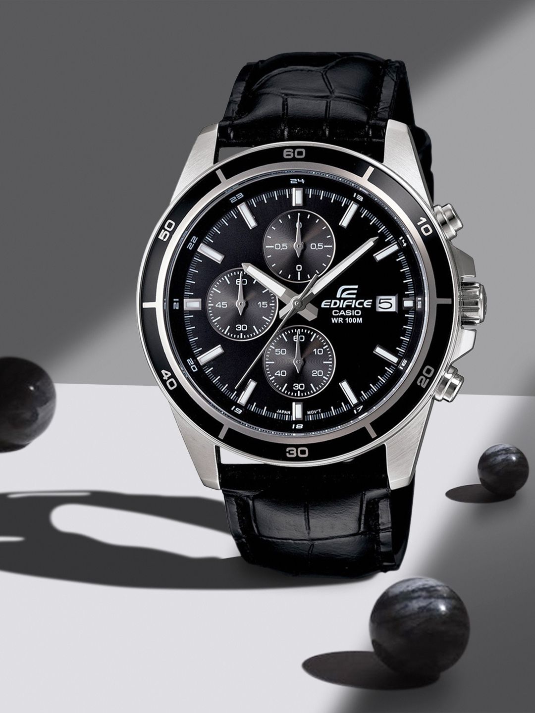 Casio Edifice EFR-526L-1AVUDF Black Analog Dial Genuine Leather EX096