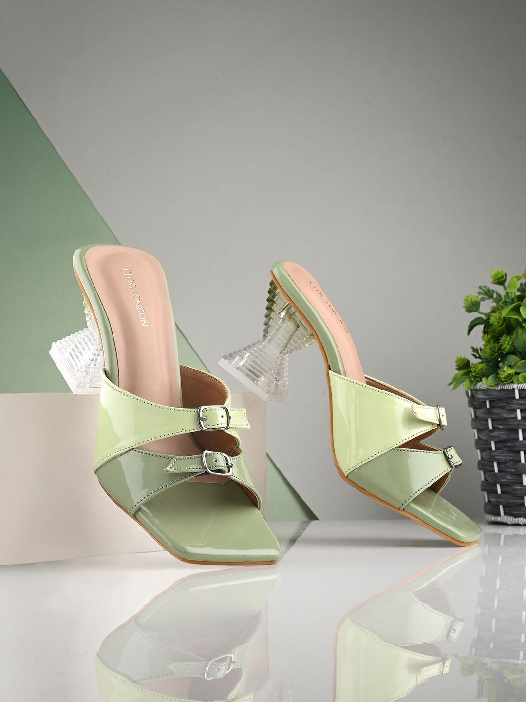 CLOG LONDON Open Toe Block Heels with Buckle Detail
