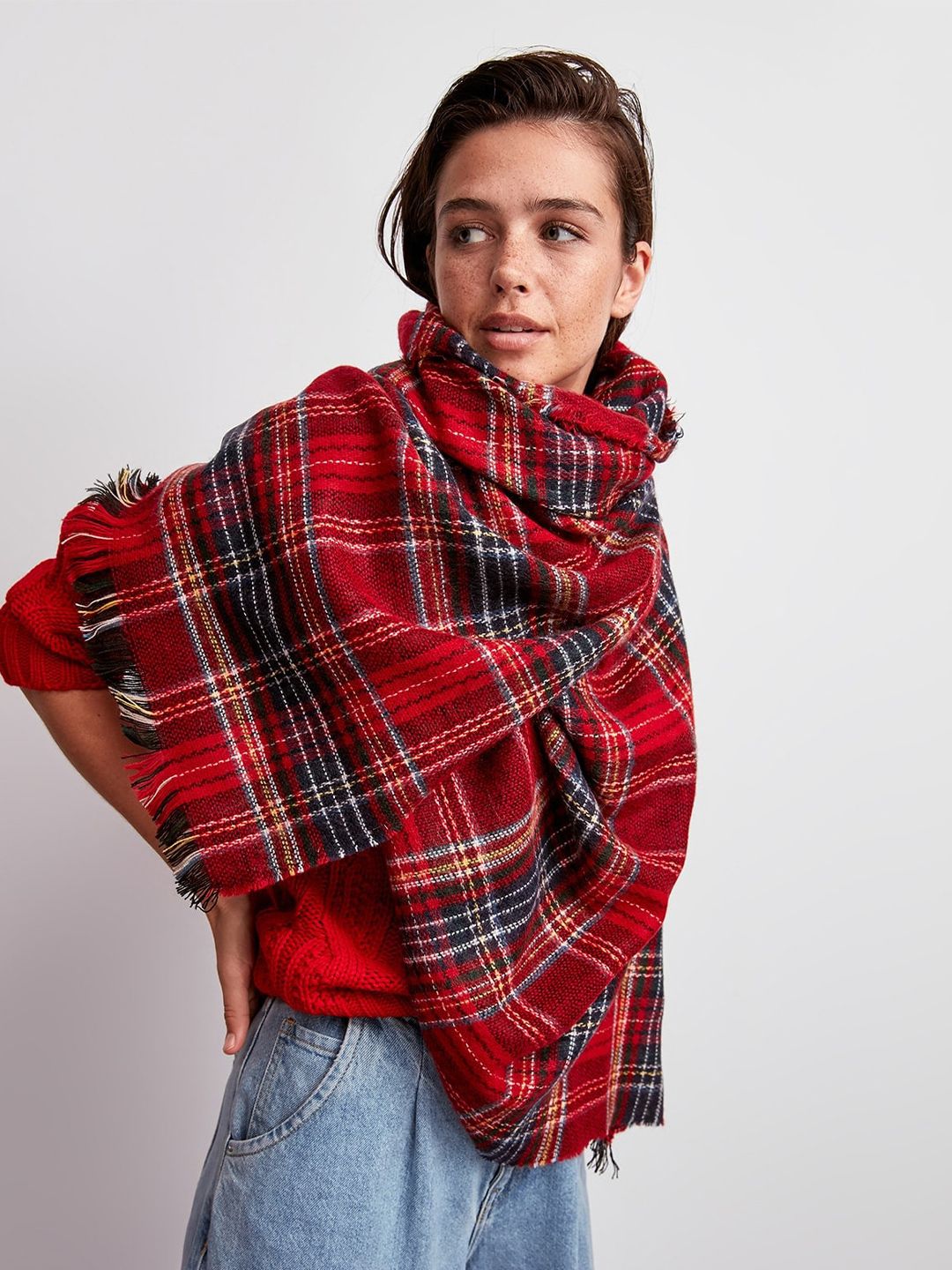 Trendyol Checked Frayed Scarf