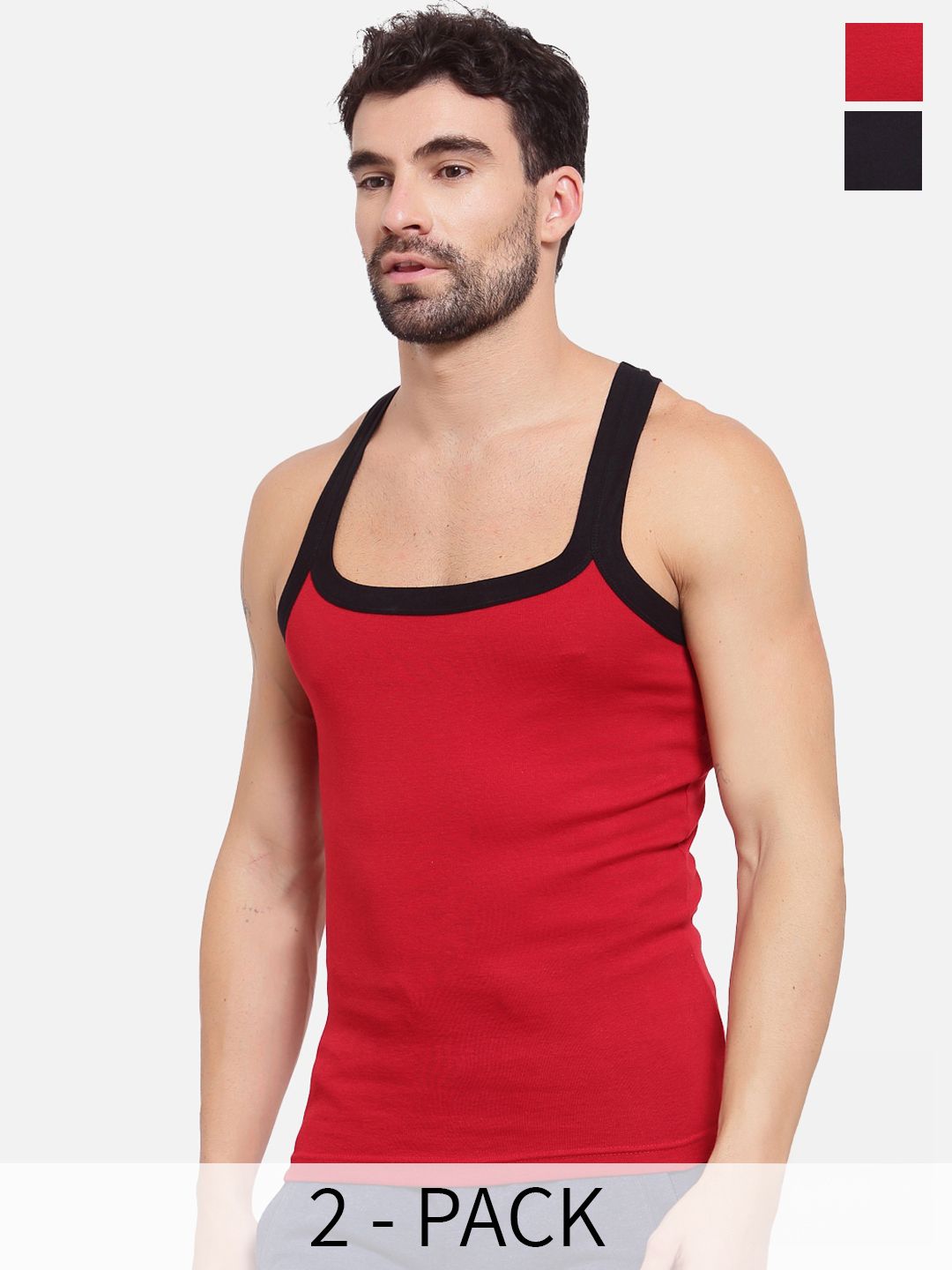 SPORTO Pack Of 2 Square Neck Sleeveless Cotton Gym Innerwear Vests
