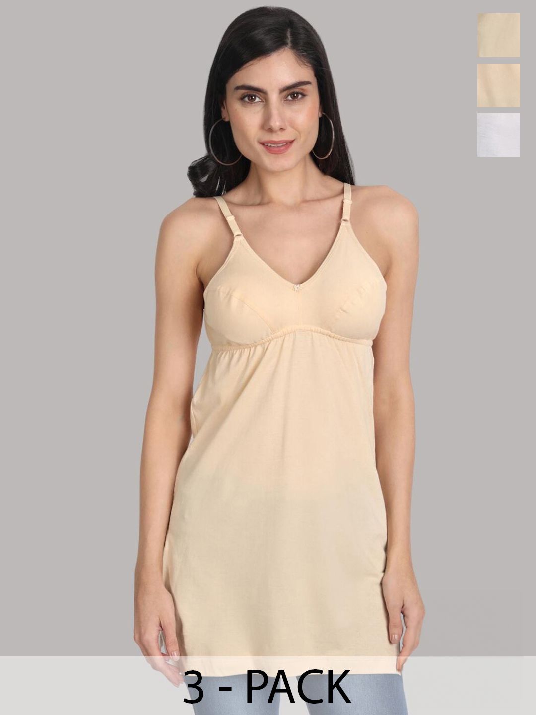 Buy Aimly Pack Of 3 Cotton Bra Cum Long Camisoles -  - Apparel for Women