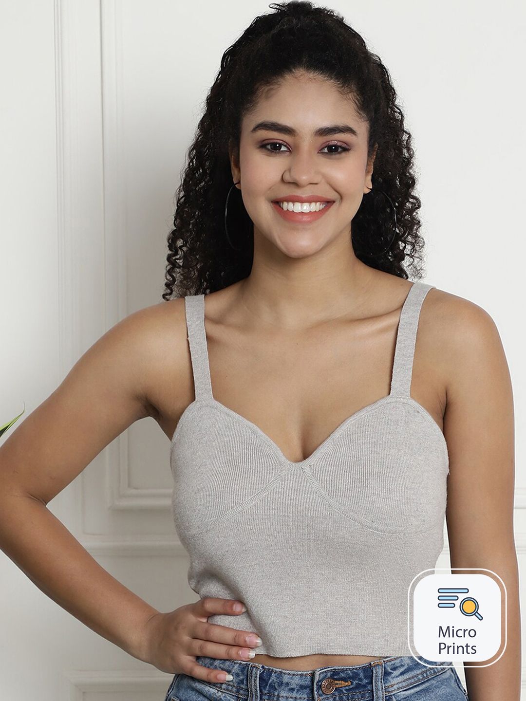 Grey Sweetheart Neck Sleeveless Crop Top