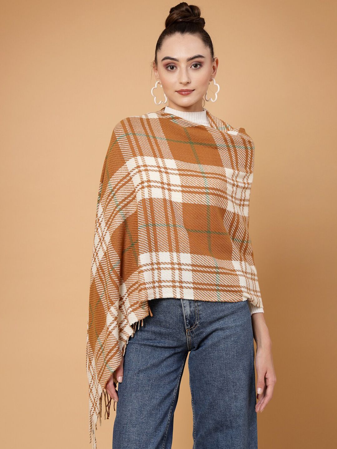 Mafadeny Checked Stole With Tasselled Border