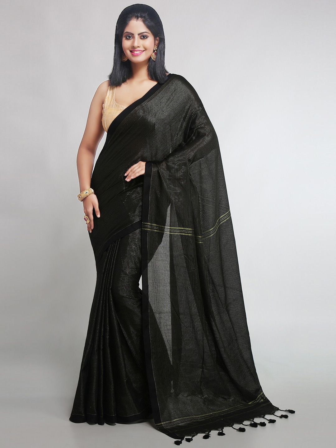 WoodenTant Striped Zari Saree