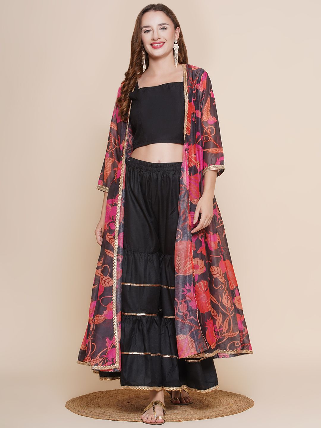 Buy Bhama Couture Sleeveless Crop Top With Sharara & Shrug -  - Apparel for Women