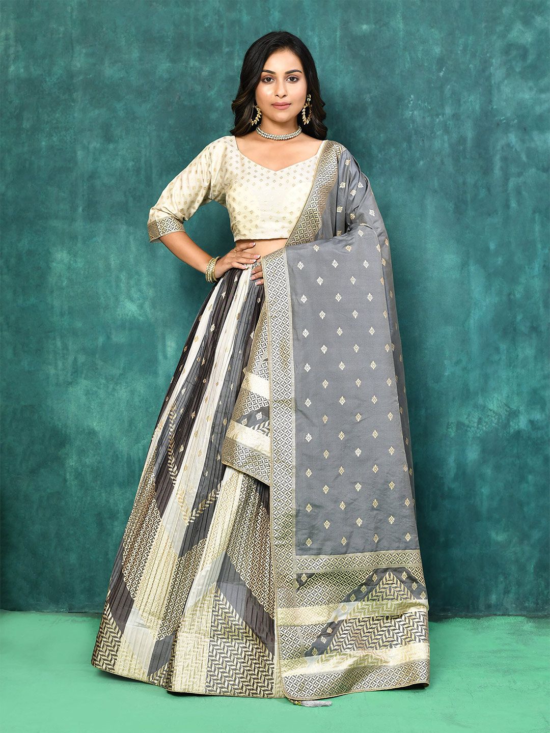 elora Ethnnic Motif Woven Design Semi Stitched Lehenga & Unstitched Blouse With Dupatta