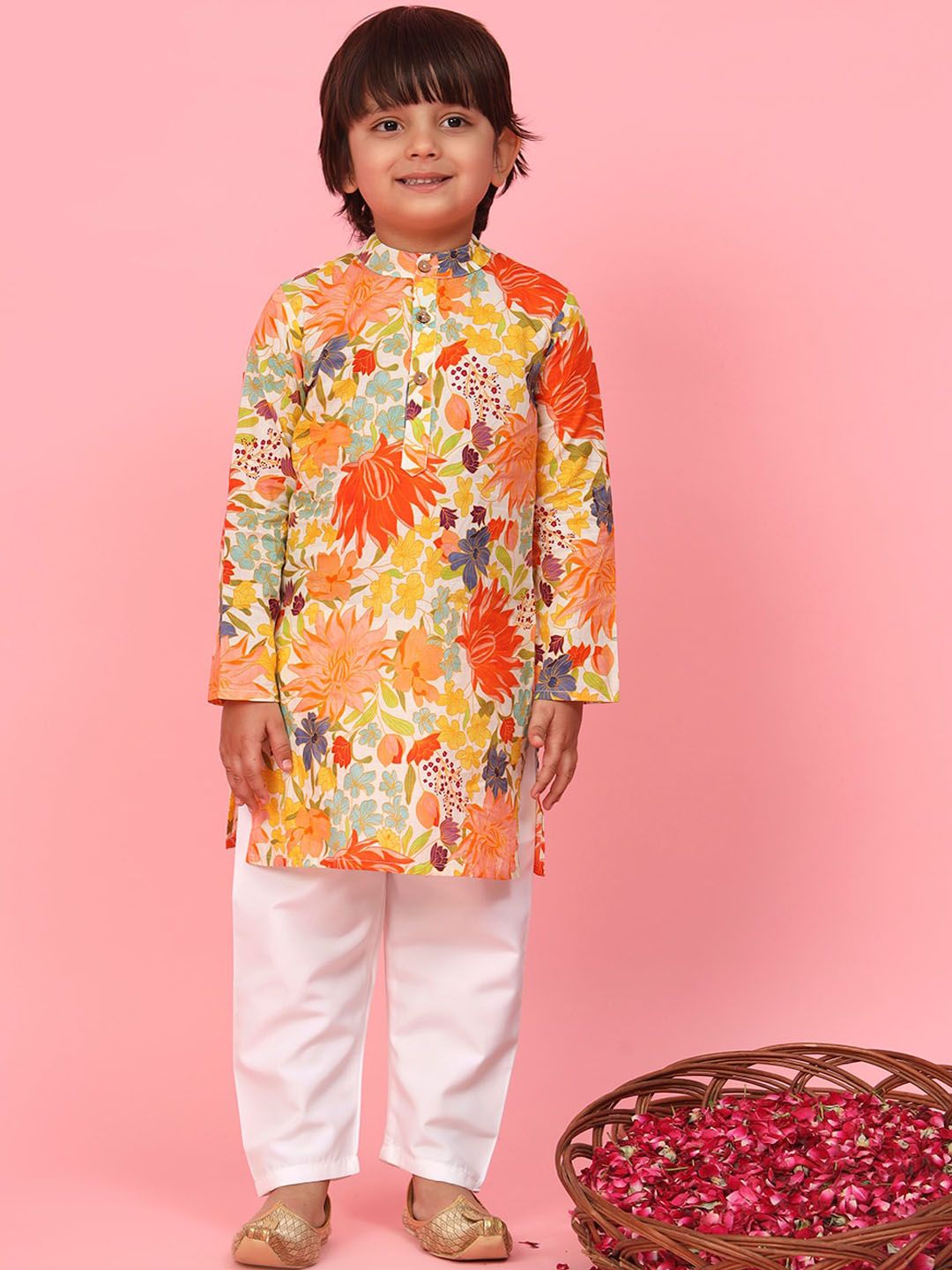 Readiprint Boys Floral Printed Regular Pure Cotton Kurta With Pyjamas