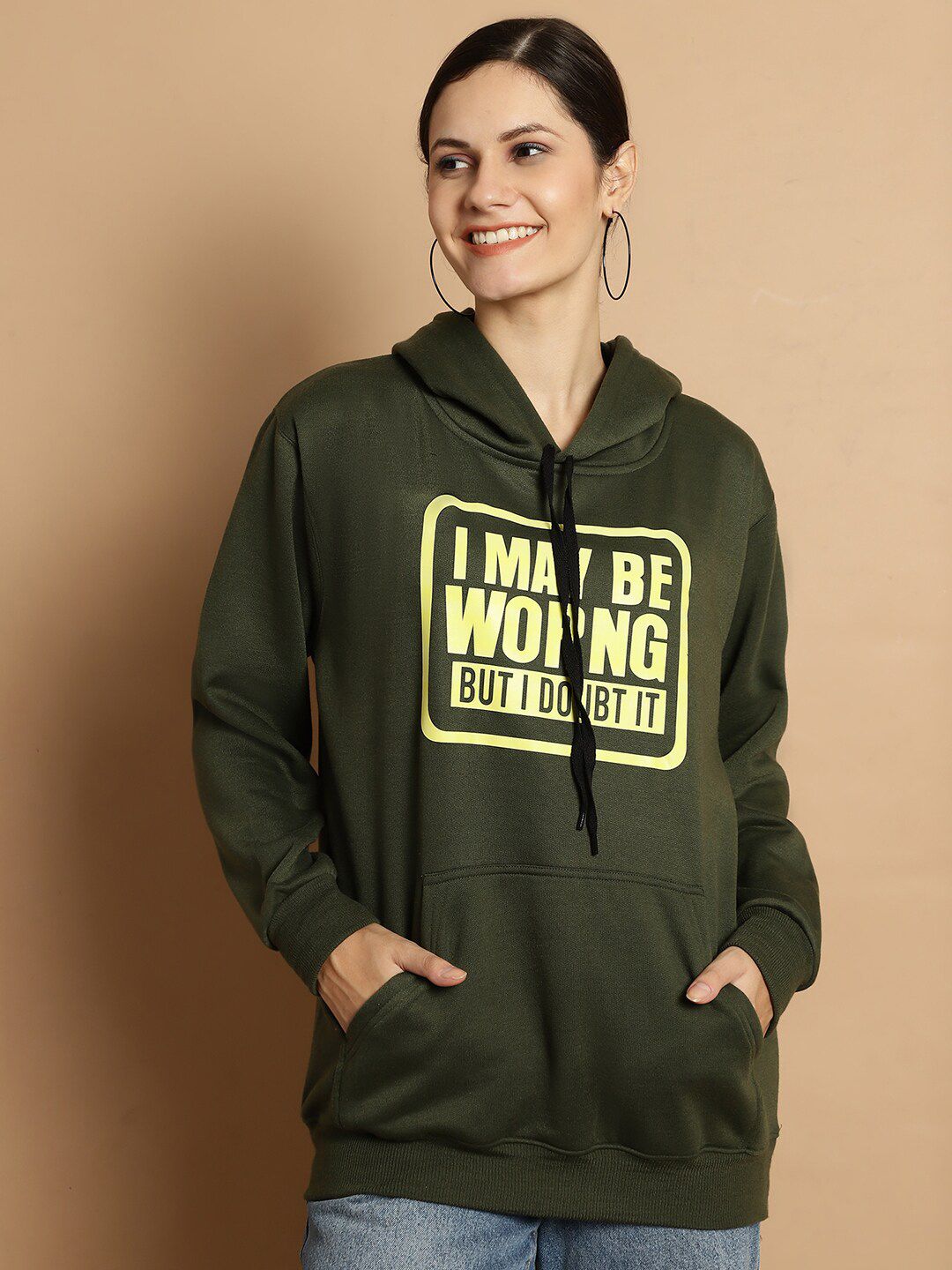 MACK JONNEY Typography Printed Hooded Fleece Pullover Sweatshirt