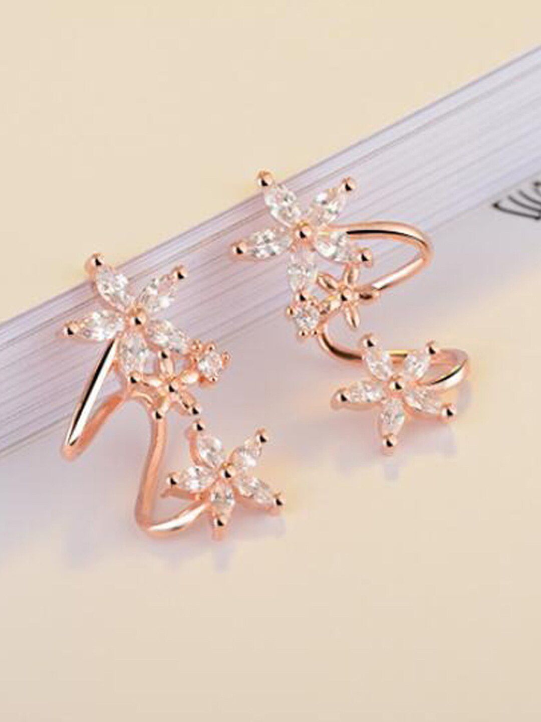 Jewels Galaxy Rose Gold-Plated Star Shaped American Diamond Studs Earrings