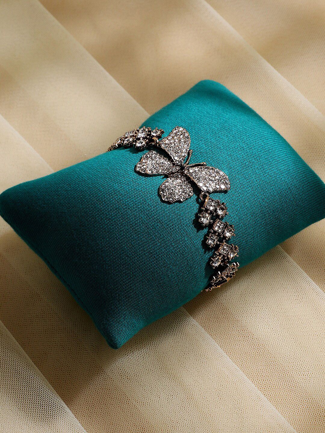 Buy SOHI Gold Plated Butterfly Silver Crystal Studded Charm Bracelet -  - Accessories for Women