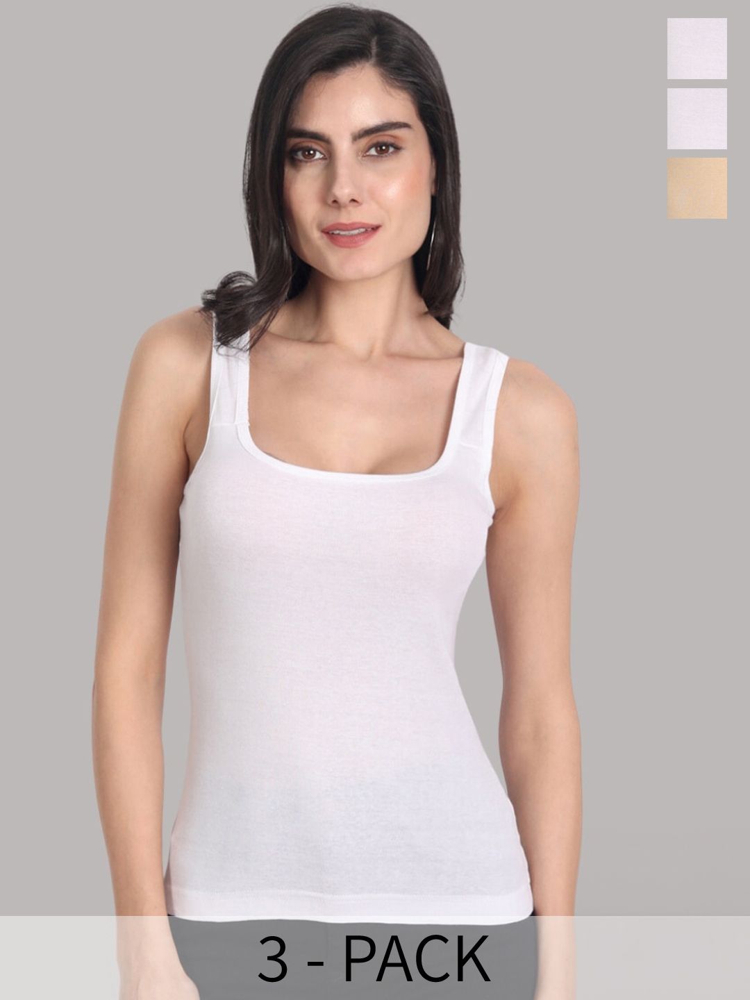 Aimly Pack Of 3 Square Neck Sleeveless Cotton Camisoles