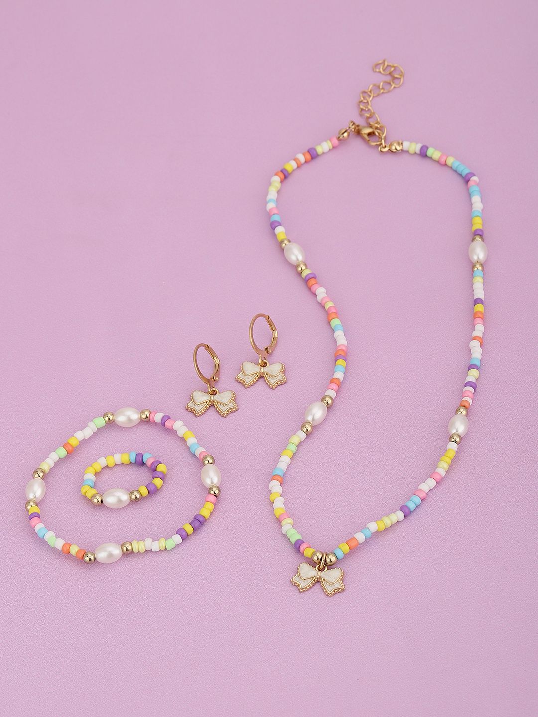 Buy Carlton London Girls Gold Plated Pearls Enamelled Jewellery Set -  - Accessories for Girls