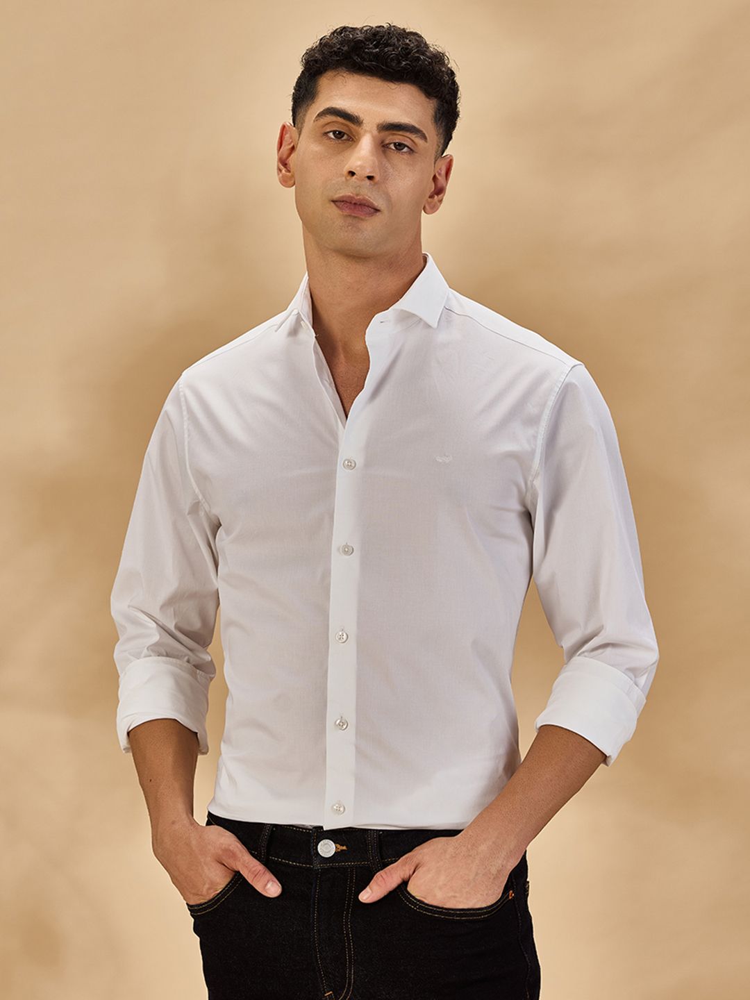 Aldeno Spread Collar Comfort Casual Satin Regular Fit Shirt