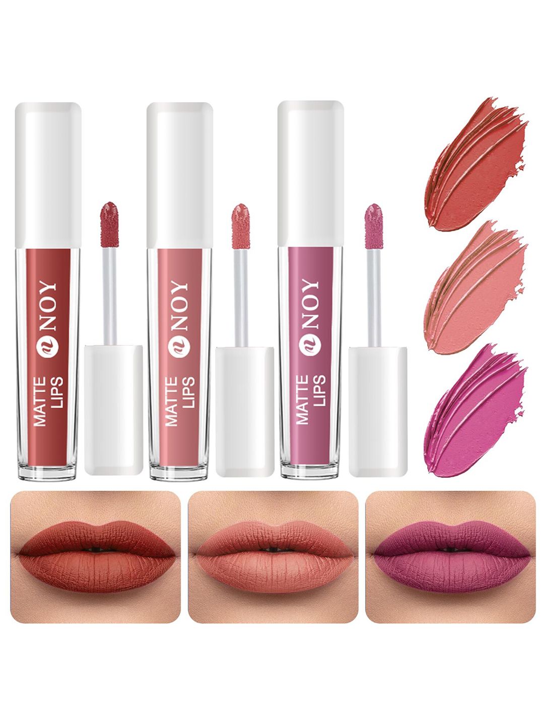 NOY Set Of 3 Matte Lips Lightweight Liquid Lipstick 4ml Each - Brown Nude-Nude-Nude Pink