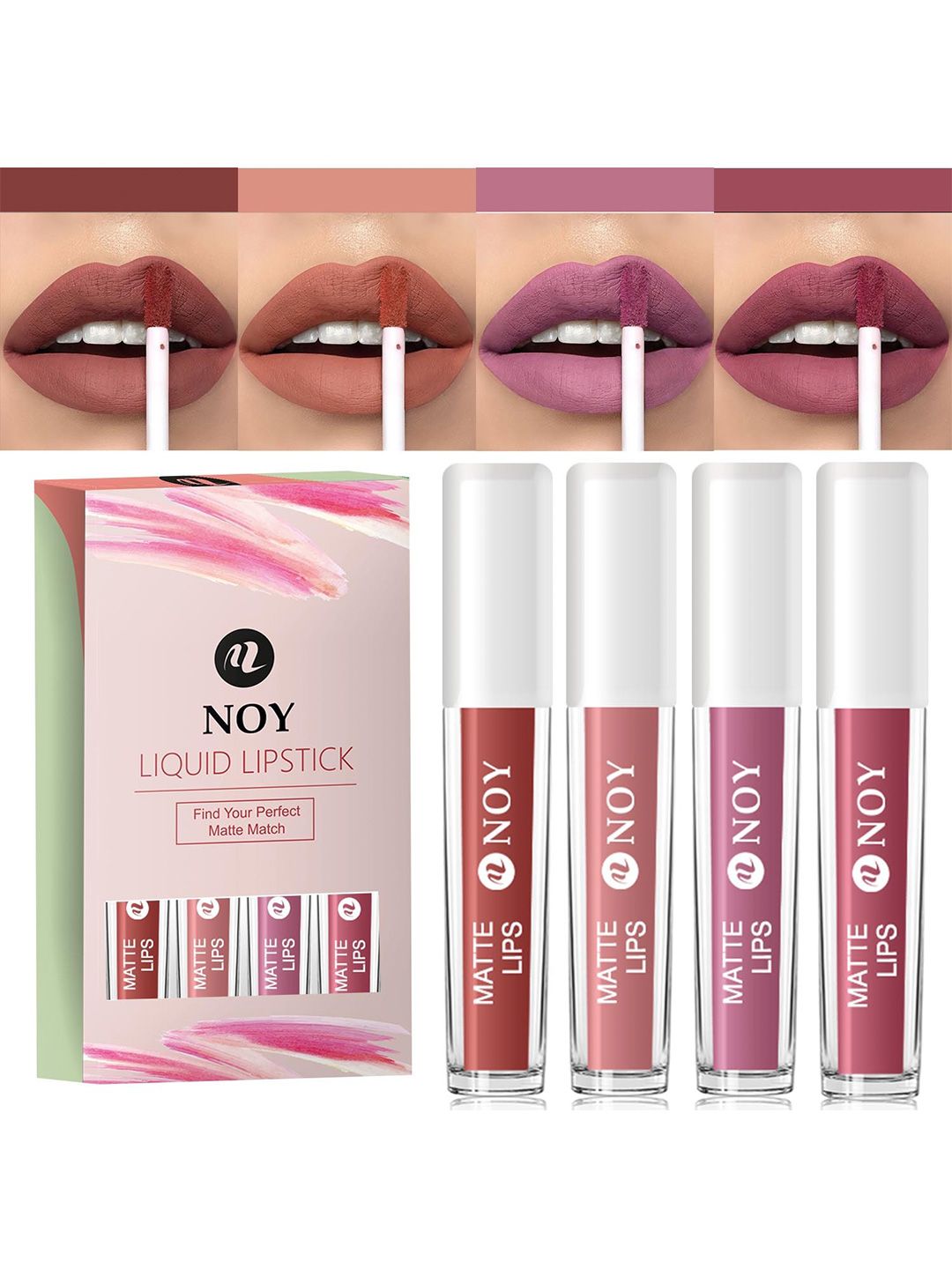 NOY 4Pcs Liquid Lipstick 4ml Each - Brown Nude-Nude-Nude Pink-Mauve Nude
