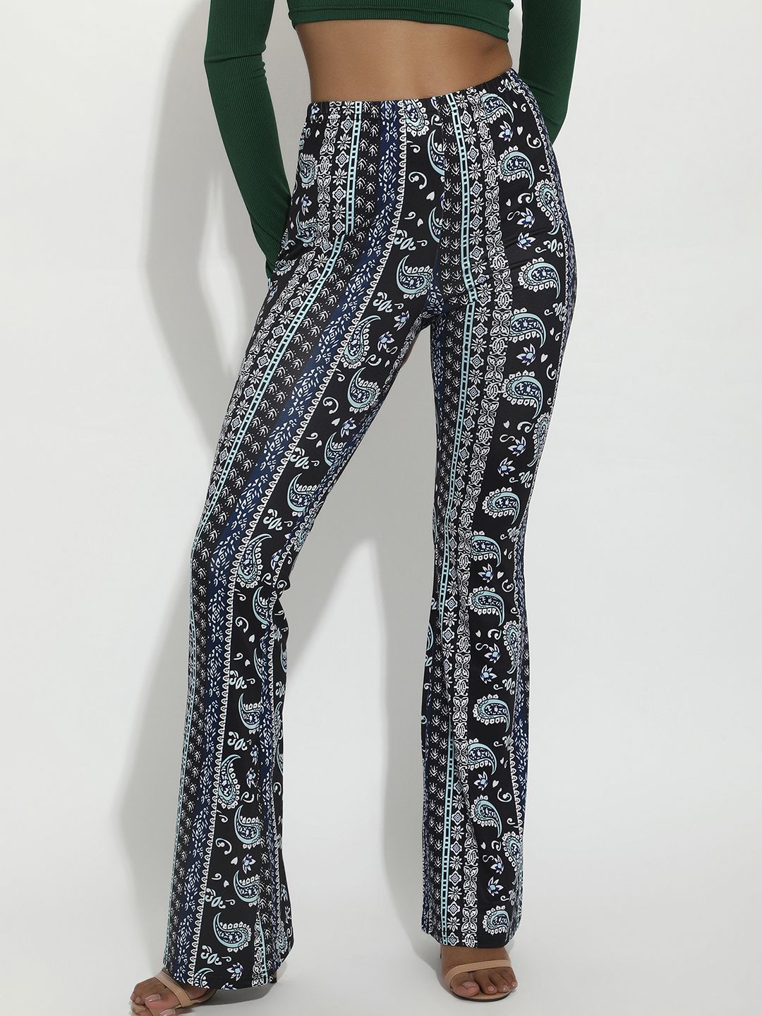 LULU & SKY Women Flared Mid-Rise Ethnic Motifs Printed Bootcut Trouser