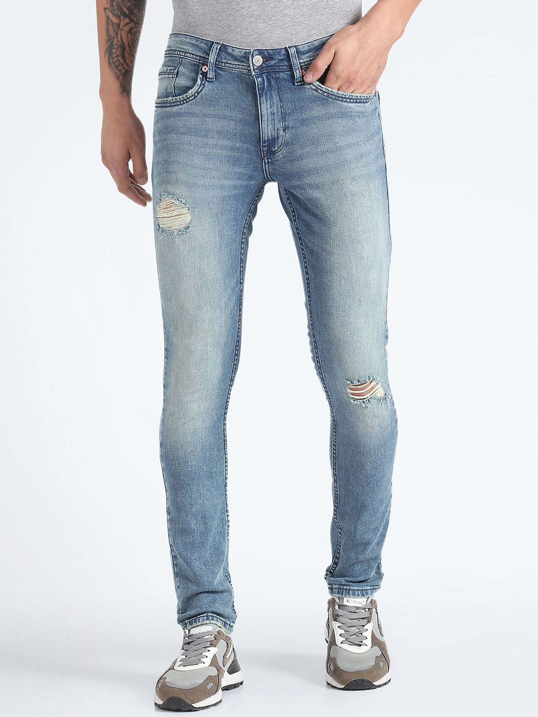 Flying Machine Men Skinny Fit Low-Rise Heavy Fade Cotton Stretchable Jeans