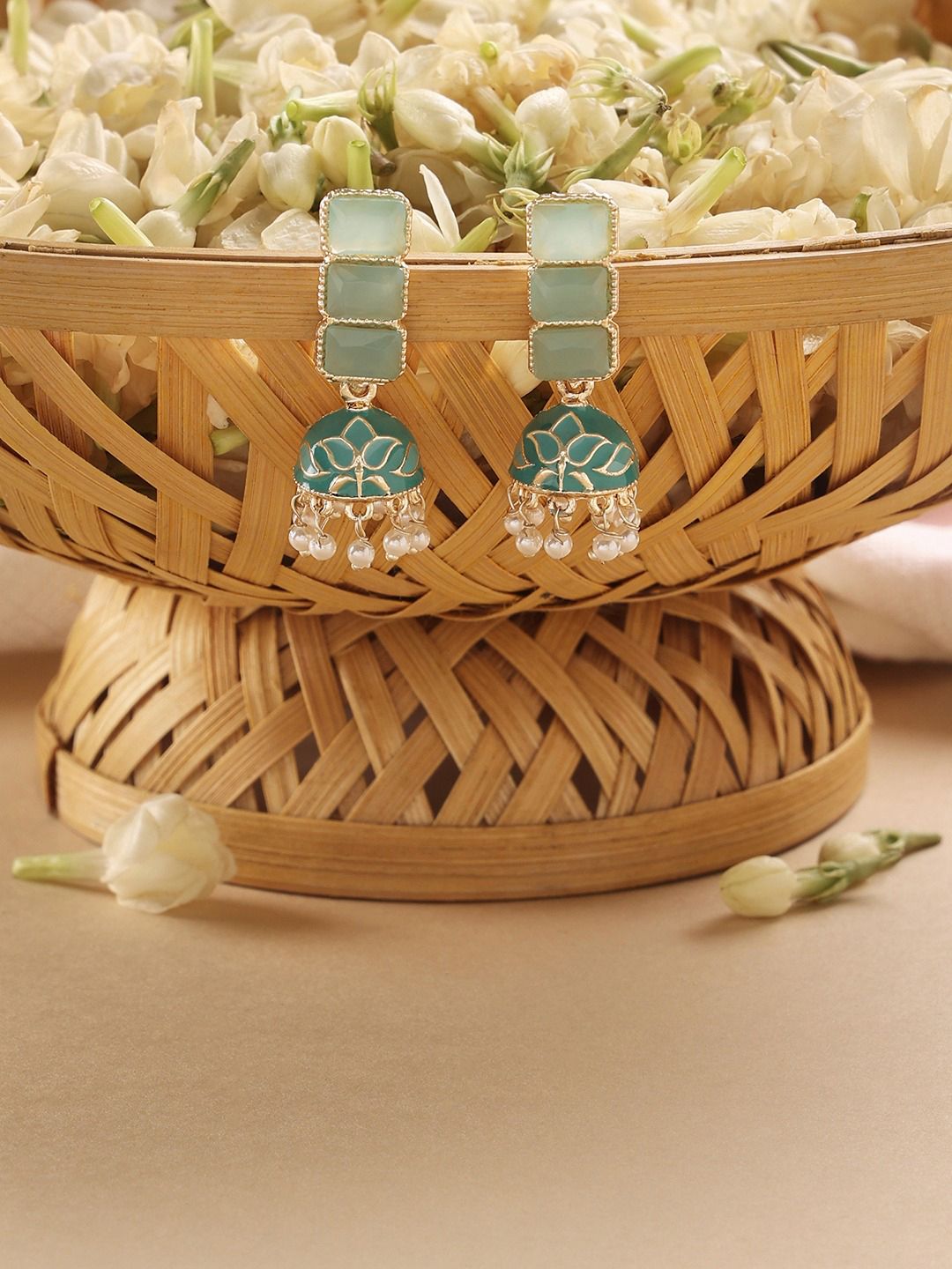 Zaveri Pearls Gold-Plated Stone-Studded & Beaded Contemporary Jhumkas